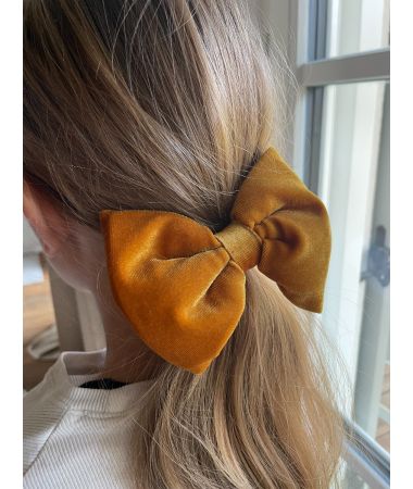 Žametna pentlja sponka za lase Rumena / Velvet Hair Bow Clip Yellow