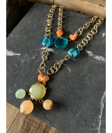 Ogrlica Blue glass and sea shells / Blue glass and sea shells necklace