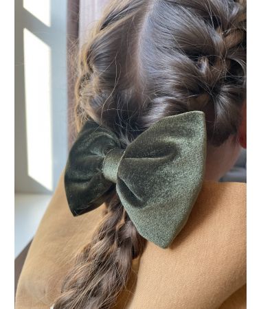 Žametna pentlja sponka za lase Zelena / Velvet bow Hair clip Green