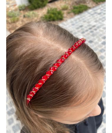 Obroč za lase iz rdečih kristalčkov / Red Crystals Hair Band
