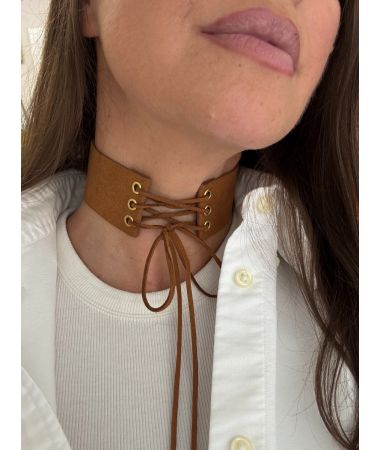 Ogrlica choker steznik rjava