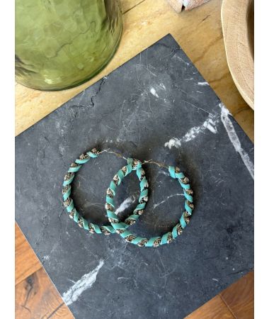 Uhani Turquoise Leather Waves / Tourquoise Leather Waves Earrings