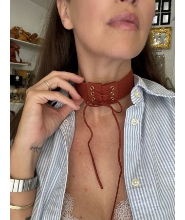 Ogrlica opečnato oranžen choker korzet