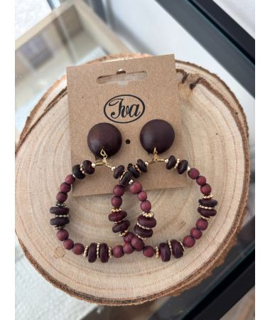 Uhani za pripenjanje iz lesa bordo rdeče barve