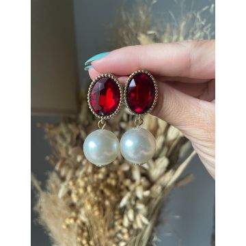 Uhani Red Crystal Pearl / Red Crystal Pearl Earrings