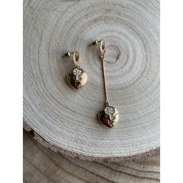 Uhani Crystal Gold Hearts / Crystal Gold Hearts Earrings