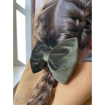 Žametna pentlja sponka za lase Zelena / Velvet bow Hair clip Green