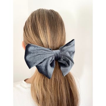 Žametna pentlja sponka za lase siva / Velvet bow hairclip gray 