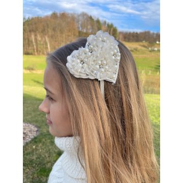 Obroč za lase Belo Srce / White Heart Hair Band