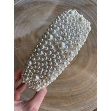 Obroč za lase Perlice Bel / Beaded Hair Band White