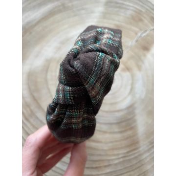 Karo Obroč za lase z vozlom Rjav / Plaid Hair Band Brown