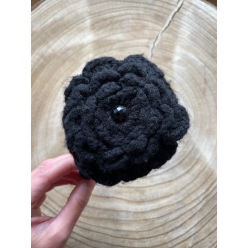 Črno obroč za lase s pleteno rožo / Black Hair Band with knitted flower